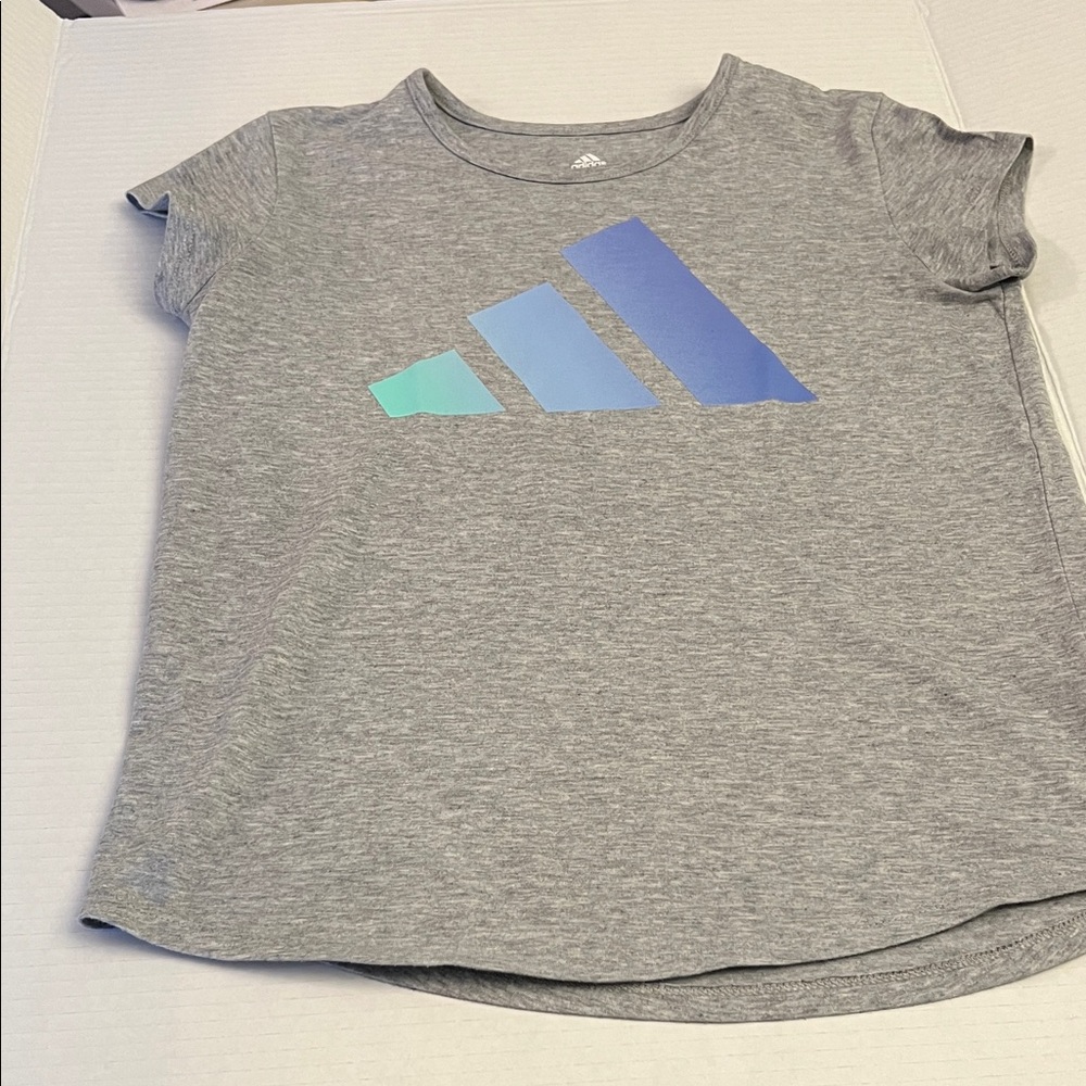 Adidas Kids Gray Tee with Blue and Green Logo